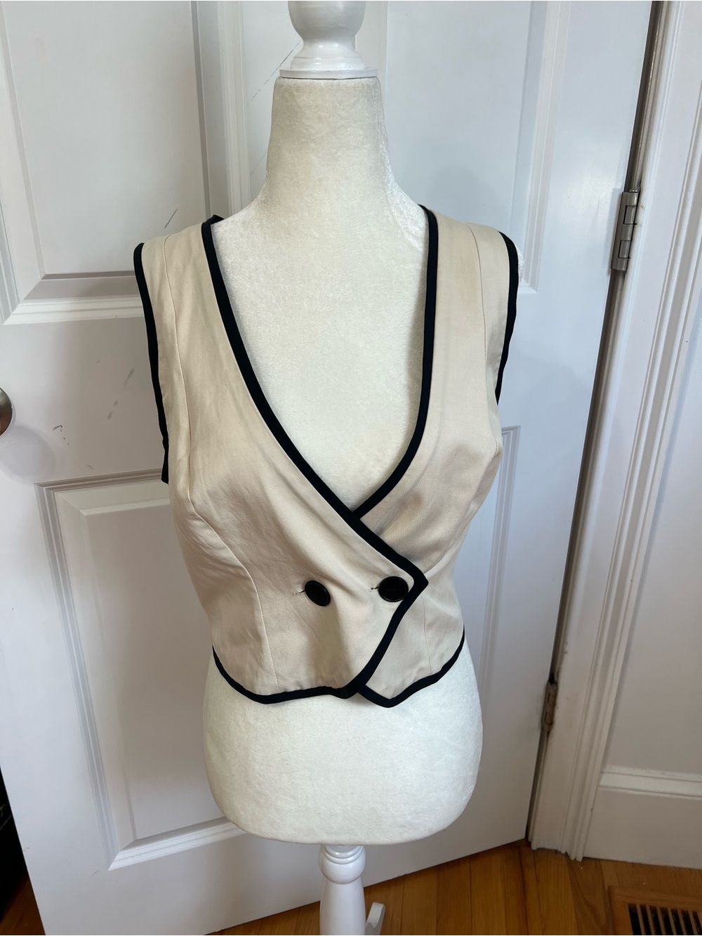 Anthropologie Cream Vest with Black Trim